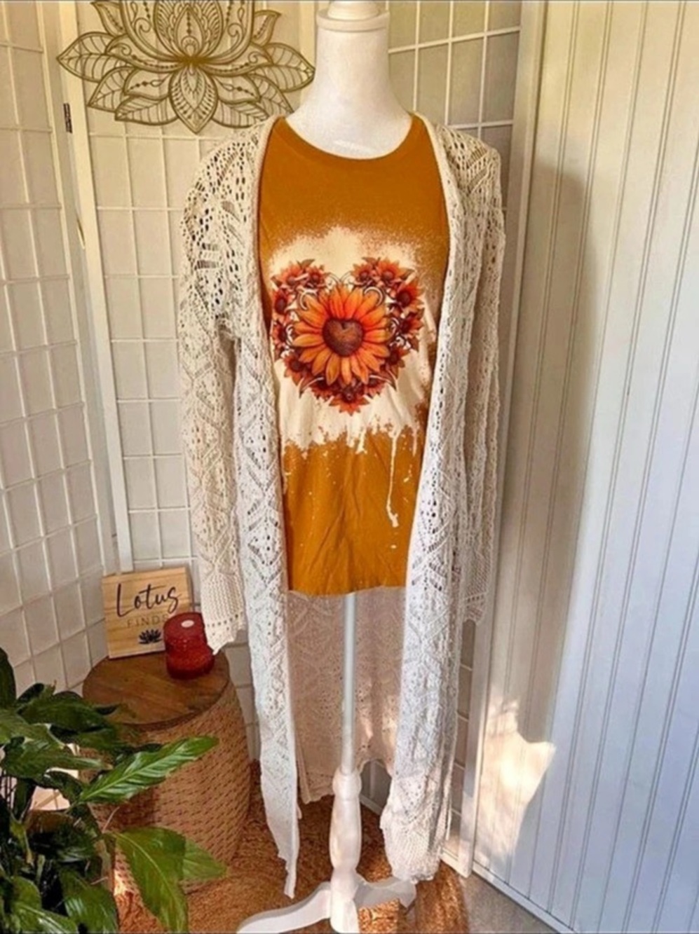 Sunflower T-Shirt & Crochet Duster Two-Piece Bundle Size S/M